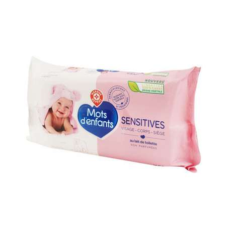 LINGETTES BEBE SENSITIVES -  MOTS D'ENFANTS x 63