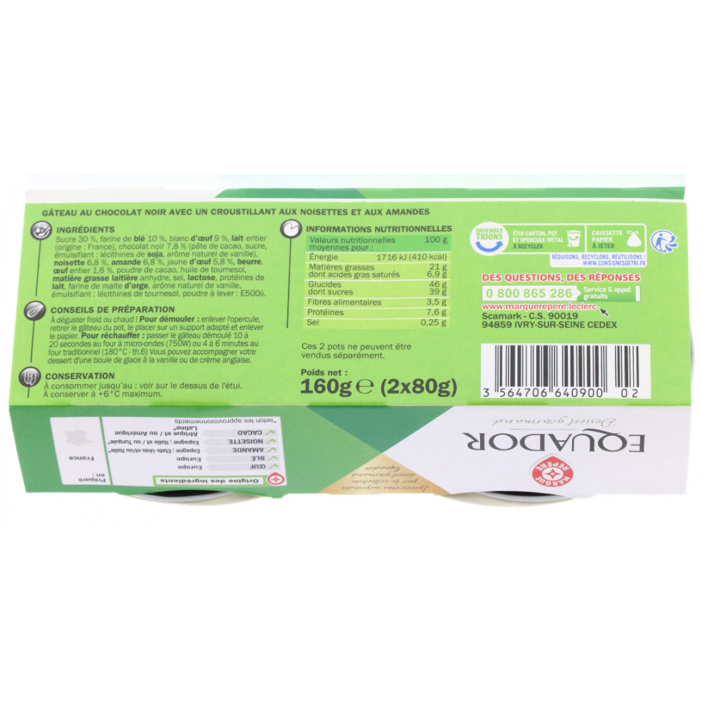 Gateau Au Chocolat Equador 2 X 80gr Drive Z Eclerc