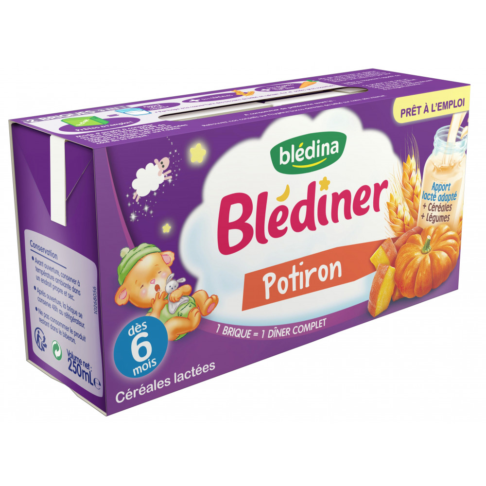 BLEDINER Lait 2x250ml potiron - Dès 6 mois - Drive Z'eclerc