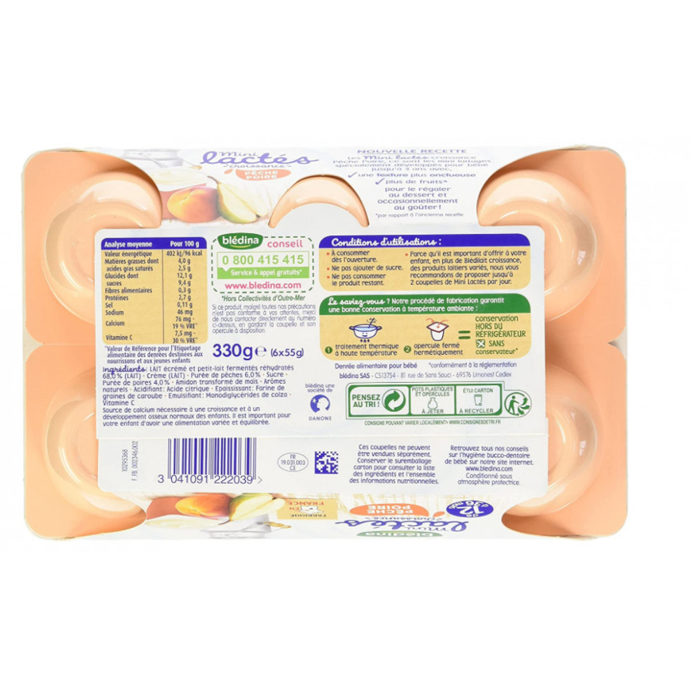 Dessert Bebe Des 12 Mois Peche Poire Mini Lactes Bledina 6 X 55g Drive Z Eclerc