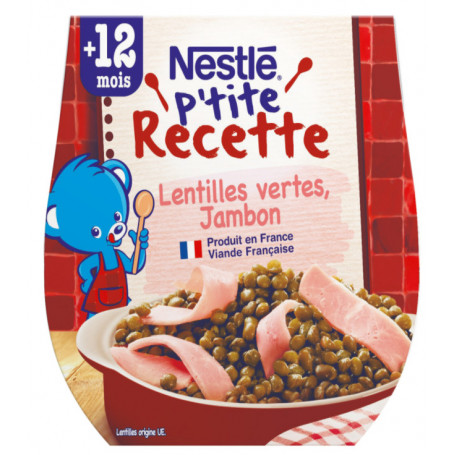 PLATS BÉBÉ 12+ MOIS LENTILLES VERTES JAMBON - NESTLE - 2 X 200G 