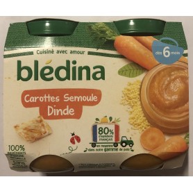 PETITS POTS CAROTTES SEMOULE DINDE - BLEDINA - 2X200G (400G)