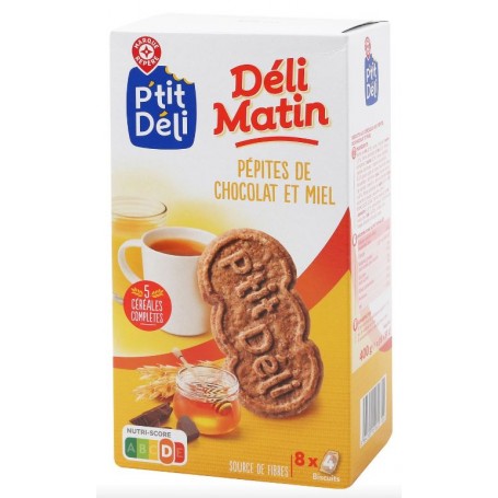 Biscuits Petit Déjeuner Pépites de Chocolat et Miel 8x4 - P'TIT DELI - 400g