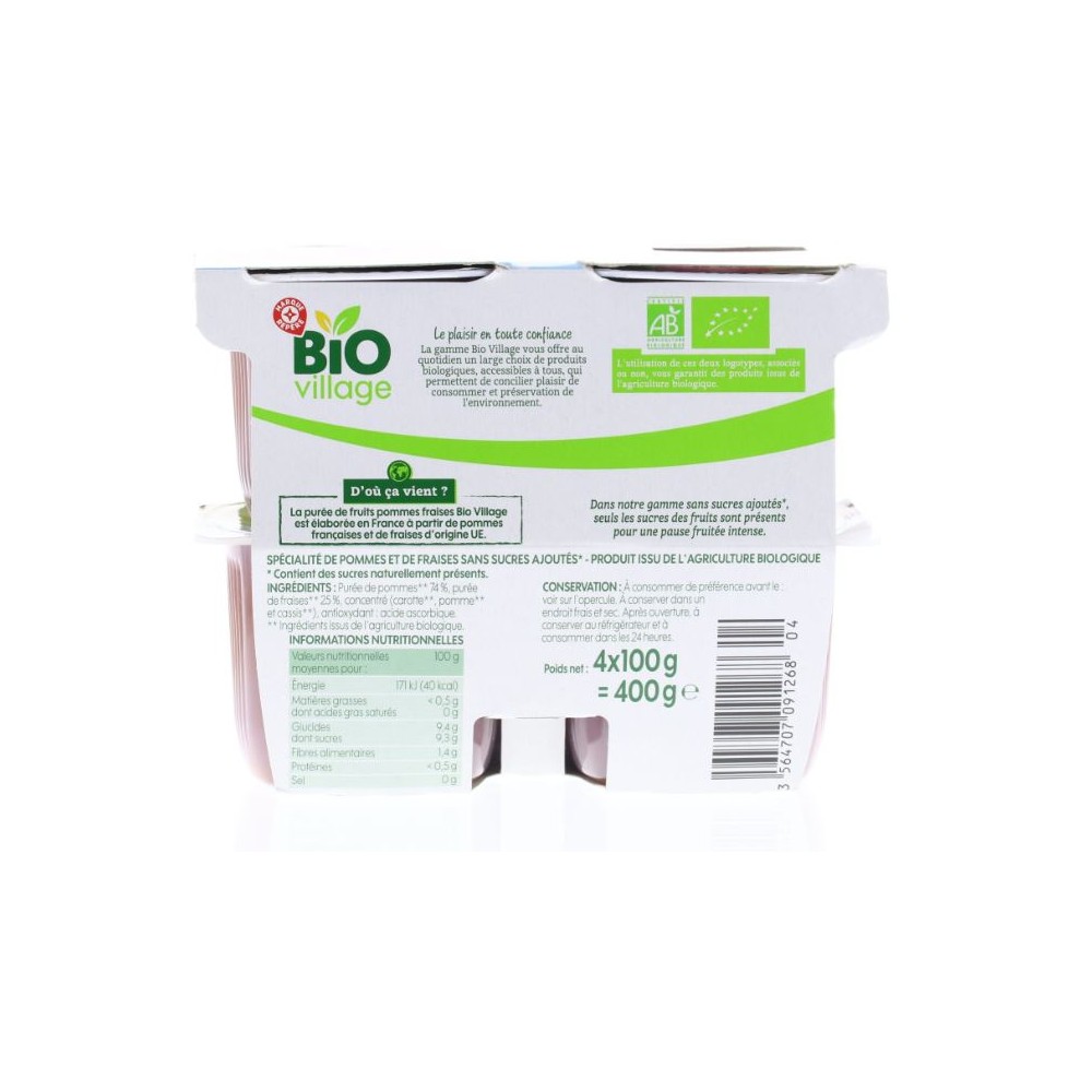 Compotes de Pomme X4 BIO VILLAGE 90g - Drive Z'eclerc