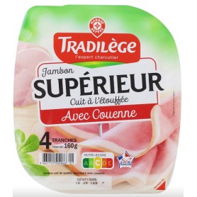 Jambon supérieur avec Couenne 4 tranches - TRADILEGE - 160g