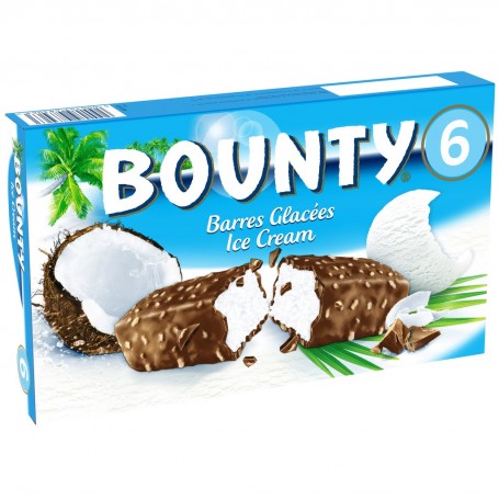 BARRE GLACEE BOUNTY noix de coco, enrobage cacao - 6 barres - 300,6 ml