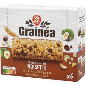 BARRES CEREALES CHOCOLAT LAIT NOISETTE AUX 4 CEREALES X6