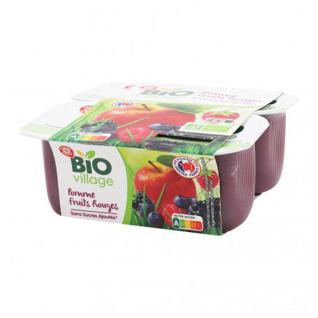 Compotes Pomme Fruits Rouges Bio Village 4x 100g Drive Z Eclerc