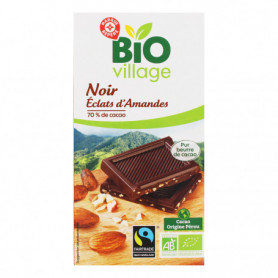 Tablette Chocolat noir éclats d'amandes Pérou BIO VILLAGE 100g