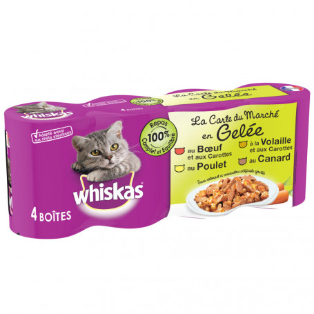 GELEE POUR CHATS VIANDES ET LEGUMES - WHISKAS - 4X390G (1,56KG