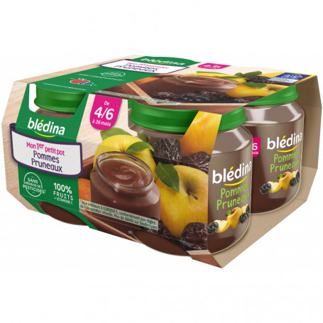 BLEDINA POT FRUITS 4x130g Pommes Pruneaux  - Dès 4/6 mois