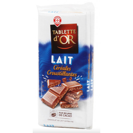 TABLETTES CHOCOLAT AU LAIT ET AU RIZ -TABLETTE D'OR- 2X100GR
