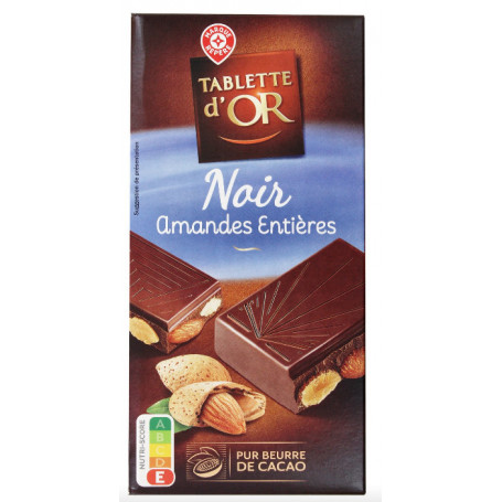 TABLETTE CHOCOLAT NOIR AMANDES ENTIERES -TABLETTE D'OR- 200G