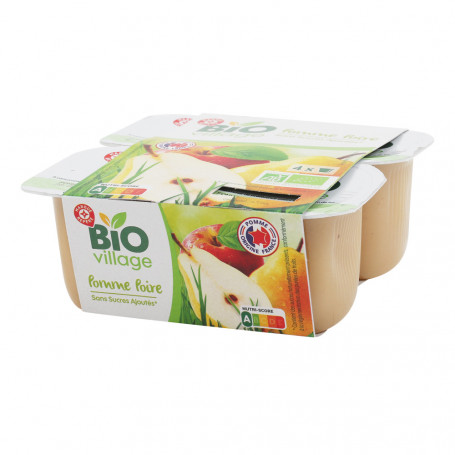 Compotes pomme poire 4x100g - BIO VILLAGE 100g FRAIS