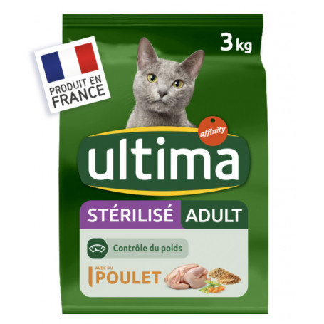 CROQUETTES CHAT STÉRILISÉ ADULTE POULET - ULTIMA - 3KG - Drive Z