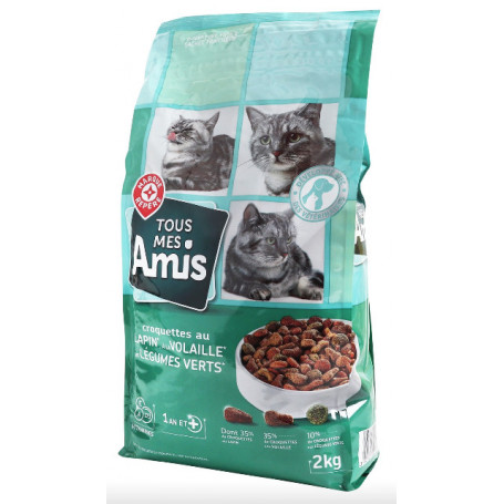 CROQUETTES POUR CHAT AU LAPIN VOLAILLE LÉGUMES VERTS TOUS MES AMIS 2KG