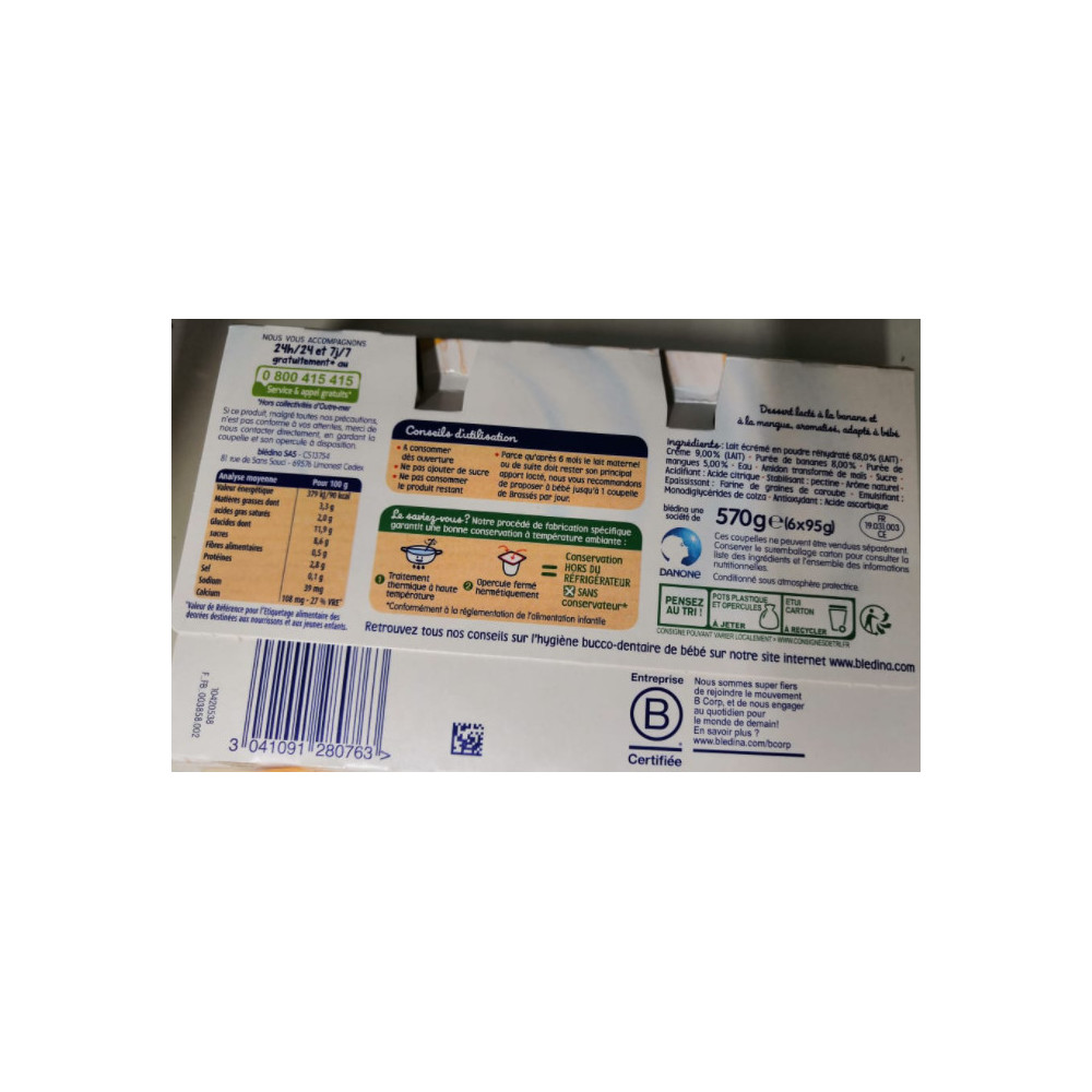 Dessert Bebe De 10 A 36 Mois Brasses Banane Mangue Bledina 6 X95g Drive Z Eclerc