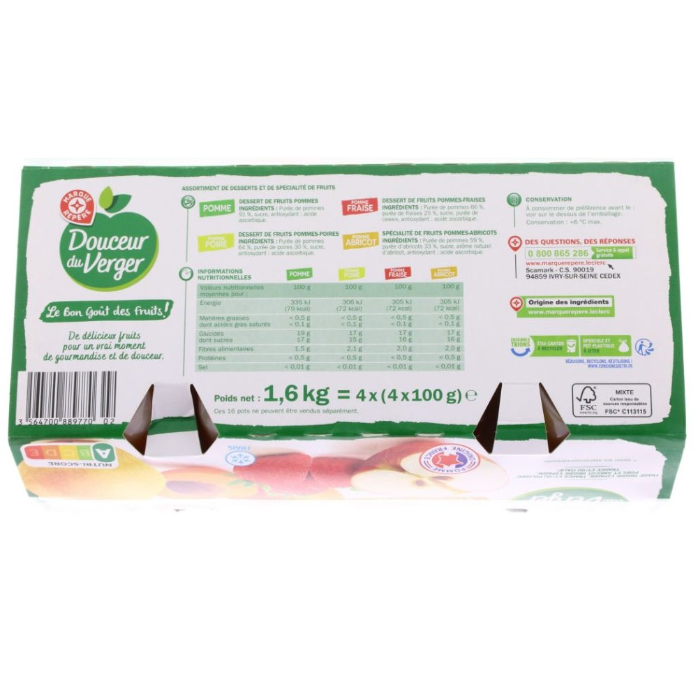 Compotes Multivariétés DOUCEUR DU VERGER 16x100g (1,6kg) Drive Z