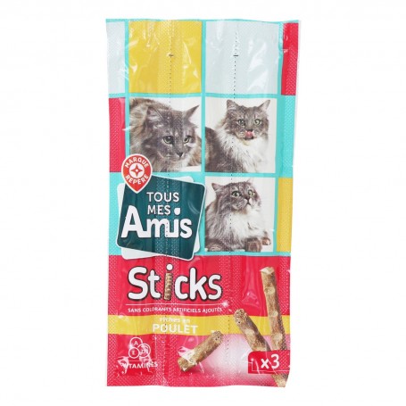 STICK POUR CHAT RICHE EN POULET 3X5G - 15G TOUS MES AMIS