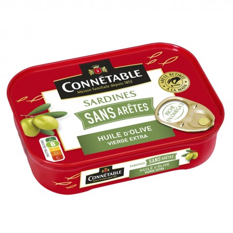 Sardines sans arêtes huile olive vierge extra 140g Connétable