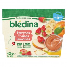 Coupelles de Fruits Pommes Fraises Bananes dès 6 mois - BLEDINA - 4x100g (400g)