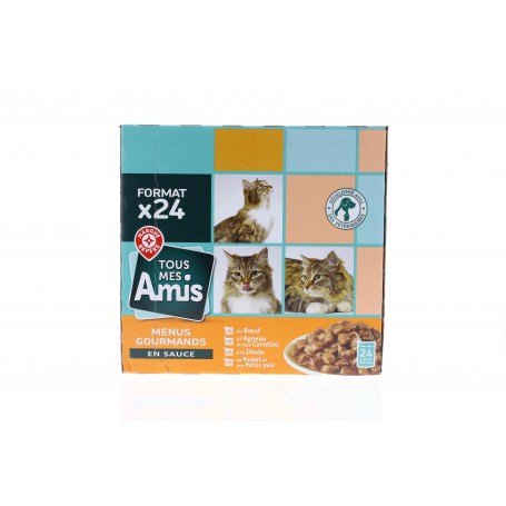 MENUS GOURMANDS POUR CHAT AUX VIANDES - TOUS MES AMIS - 24X100G