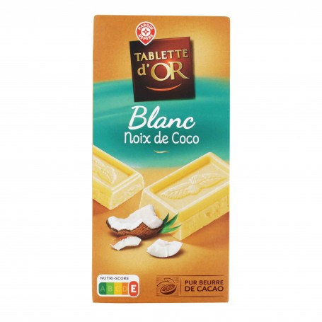 TABLETTE CHOCOLAT BLANC NOIX DE COCO -TABLETTE DOR- 200G