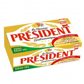 PRESIDENT BEURRE GASTRONOMIQUE DEMI-SEL 80%MG PLAQUETTE 250G