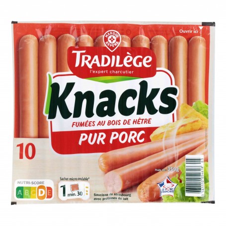 SAUCISSE STRASBOURG X10 TRADILEGE KNACK PUR PORC
