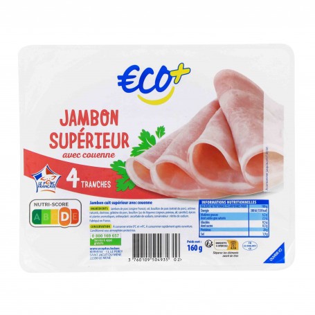 JAMBON SUPERIEUR AVEC COUENNE 4T 160G ECO+