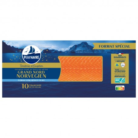 PETIT NAVIRE Saumon Fumé Grand Nord Norvégien fumage long réduit en sel 10T mini 290g