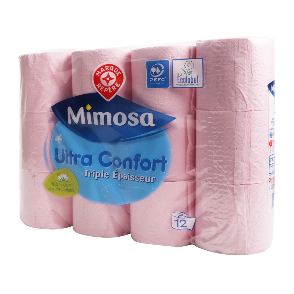 Papier toilette Mimosa Rose 3 plis - x12 - Drive Z'eclerc