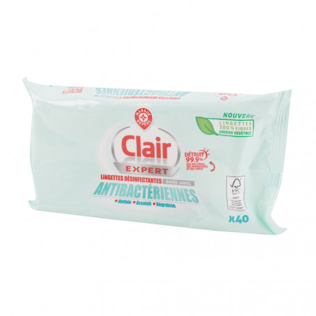 Lingettes Clair Anti-bactériennes x40