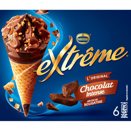 Cônes X6 Chocolat Intense pépites de Nougatine-EXTREME NESTLE-426G