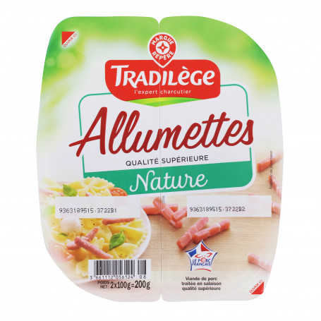 Allumettes de lardons nature 2 x 100 g - Tradilège - 200 g