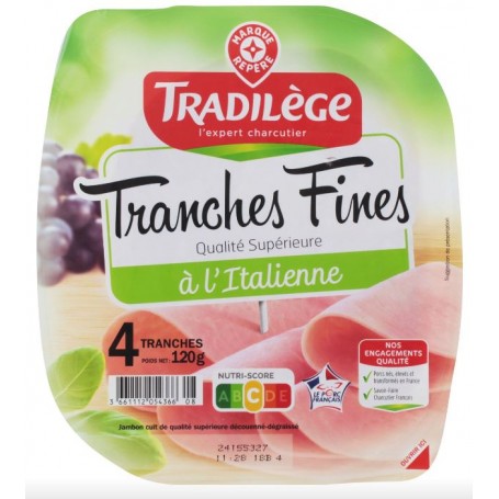 Jambon Tranches Fines à l'Italienne 4 tranches - TRADILEGE - 120g