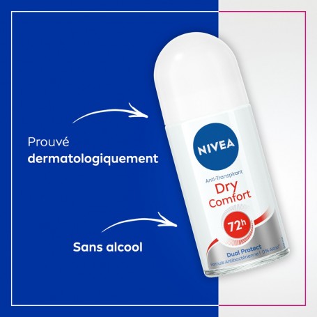 Déodorant Bille Anti-transpirant 72H Dry Comfort NIVEA le roll-on de 50ml