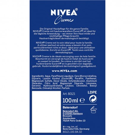 Crème hydratante multi-usage NIVEA visage corps mains 100ml le tube de 100ml