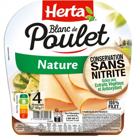 HERTA Blanc Poulet Nature conservation sans nitrite x4 -140g