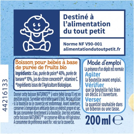 NESTLE NATURNES BIO Boisson Poire Banane - 200ml - Dès 6 mois
