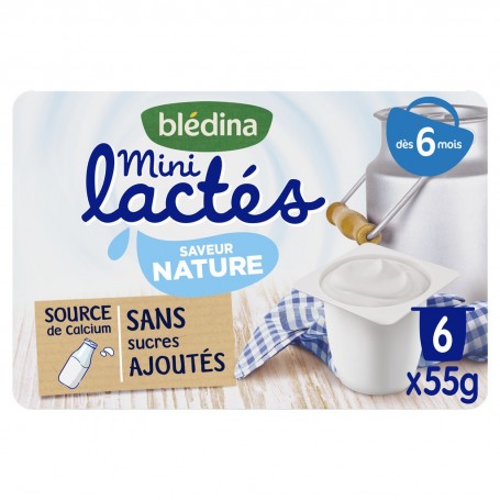 BLEDINA Mini lactés Saveur Nature sans sucre 6x55g Dès 6 mois