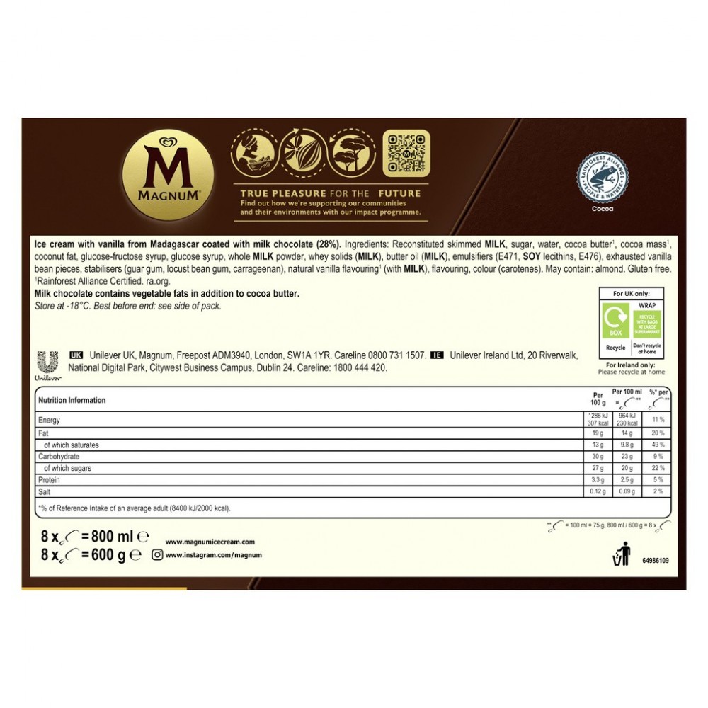 Magnum Glace B tonnet Vanille Chocolat Classic 8x100ml Drive Z eclerc