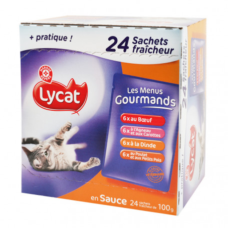 MENUS GOURMANDS POUR CHAT AUX VIANDES - LYCAT - 24X100G