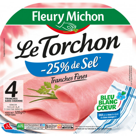 Jambon Cuit à l'ETOUFFEE - 25 % de SEL -  Le TORCHON