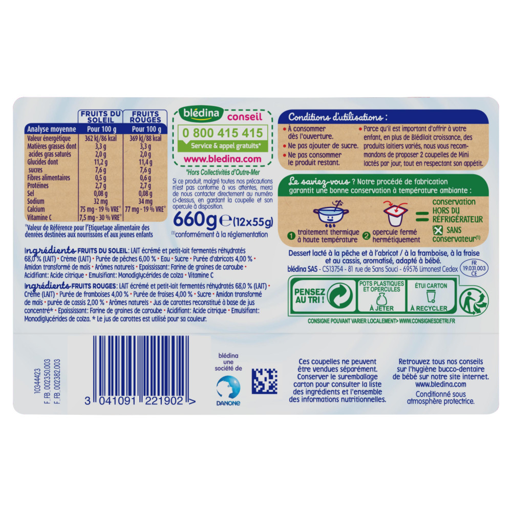 Dessert Mini Lactes Bledina 12x55g Fruits Rouges Fruits Du Soleil Des 12 Mois Drive Z Eclerc