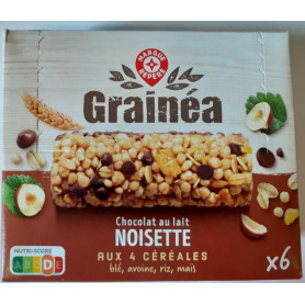 BARRES CEREALES CHOCOLAT LAIT NOISETTE AUX 4 CEREALES X6