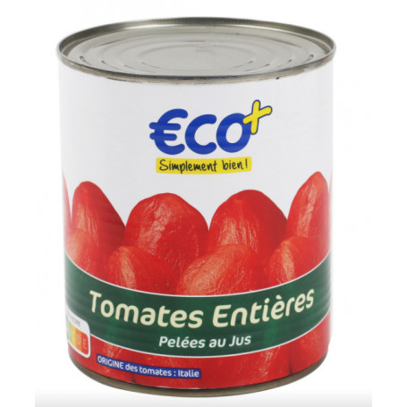 TOMATES ENTIÈRES PELÉES AU JUS - 476 G - ECO +