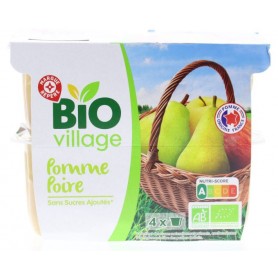 Compotes Pomme Poire sans sucres ajoutés Bio x4 - BIO VILLAGE - 400g