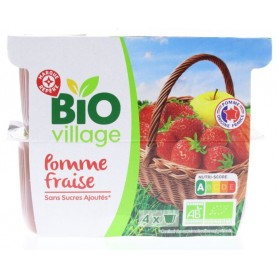 Compotes Pomme Fraise sans sucres ajoutés Bio x4 - BIO VILLAGE - 400g