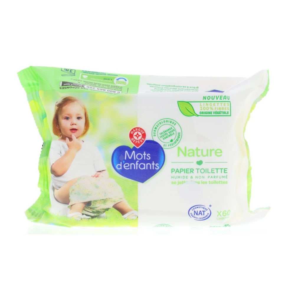 Lingettes de Toilettes Enfants Nature x60 - MOTS D'ENFANTS - Drive Z'eclerc